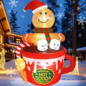 Inflatable gingerbread man hot chocolate Christmas yard decorations